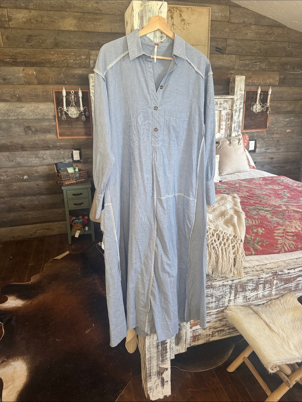 Light Blue Long Button-Front Women's Dress